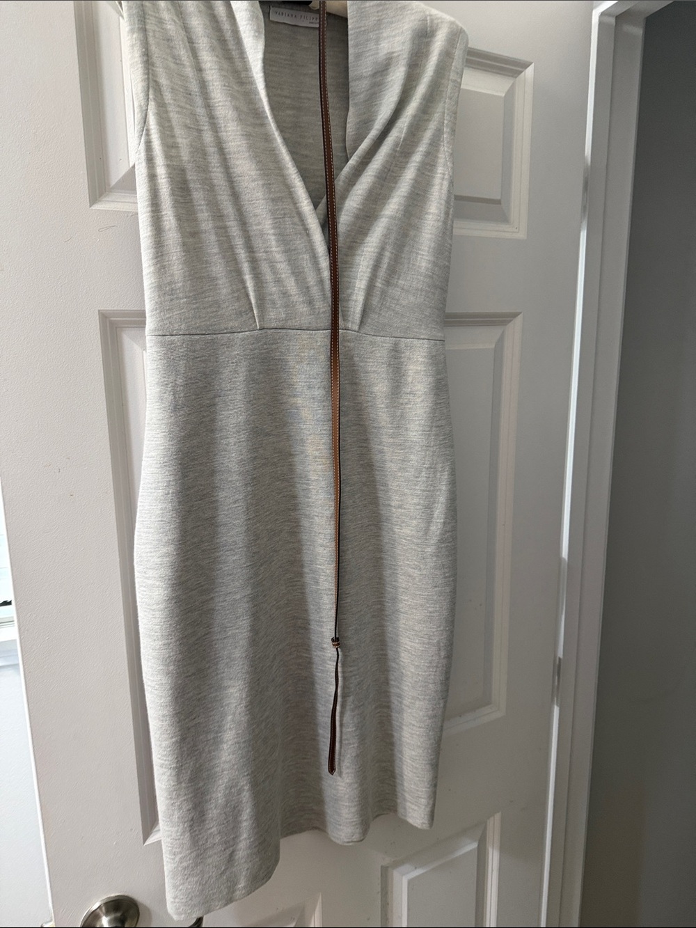 Sleeveless Light Gray V-Neck Midi Dress